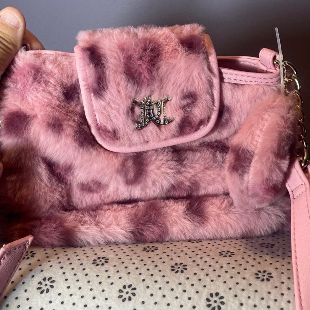 Juicy couture live laugh juicy crossbody pink leopard fur
